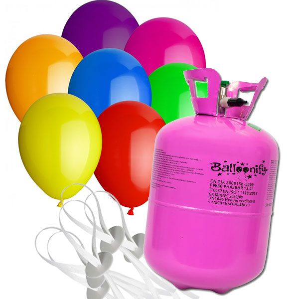 Set Helium Ballongas mit bunten Luftballons